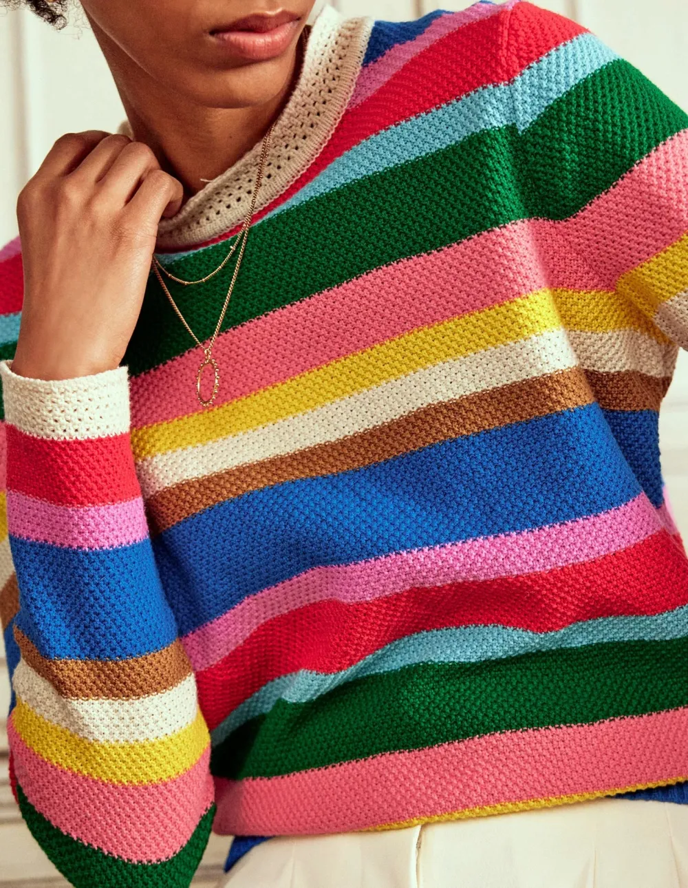 Multicolor Striped Crew - Neck Sweater