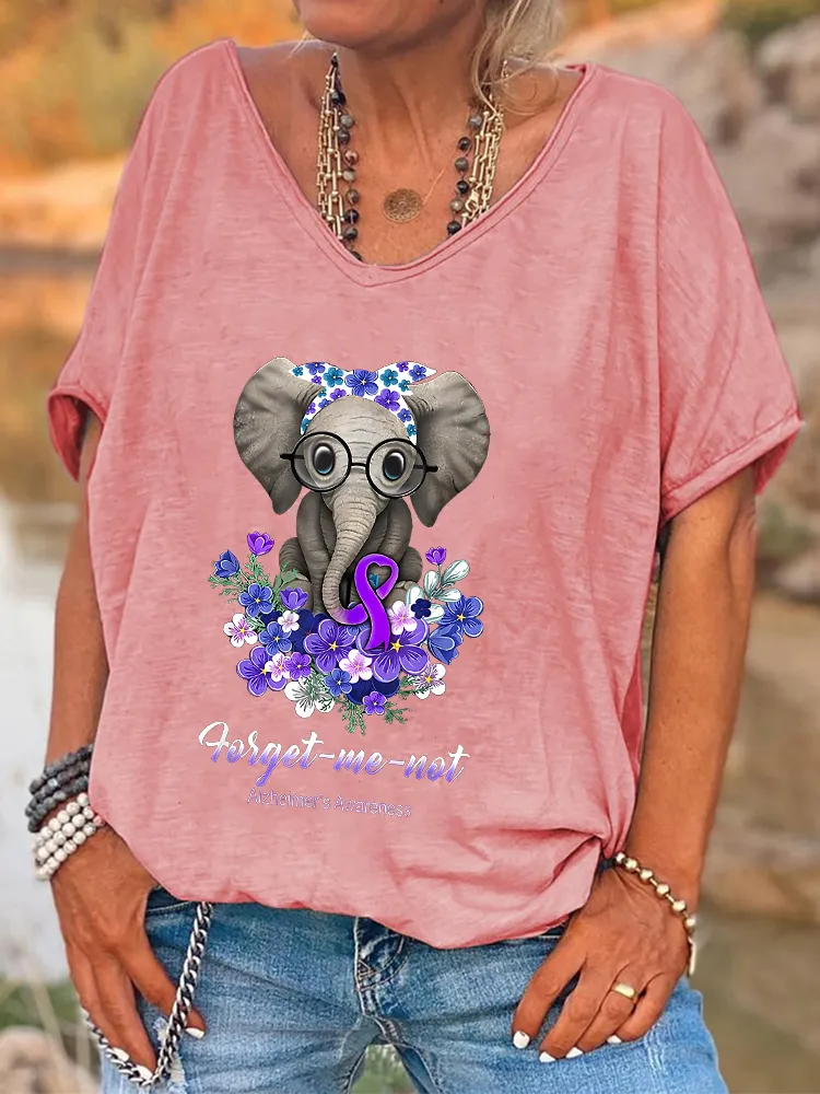 Women'S Forget-Me-Not Alzheimer'S Awareness V-Neck Short-Sleeved T-Shirt