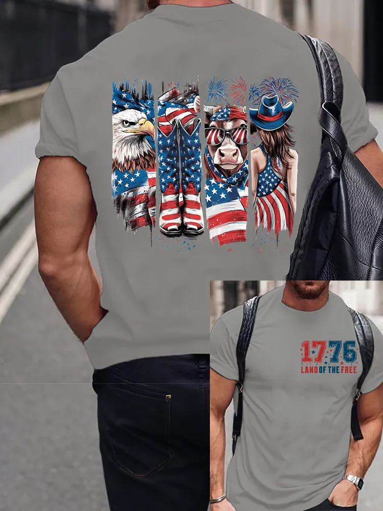 Men's Land Of The Free 1776 Round-Neck Short-Sleeved T-Shirt