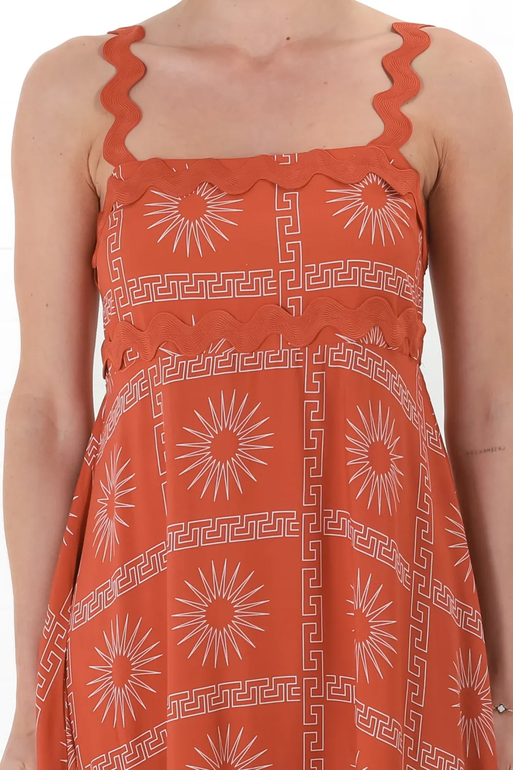 Orange Patterned Scallop Strap Maxi Dress