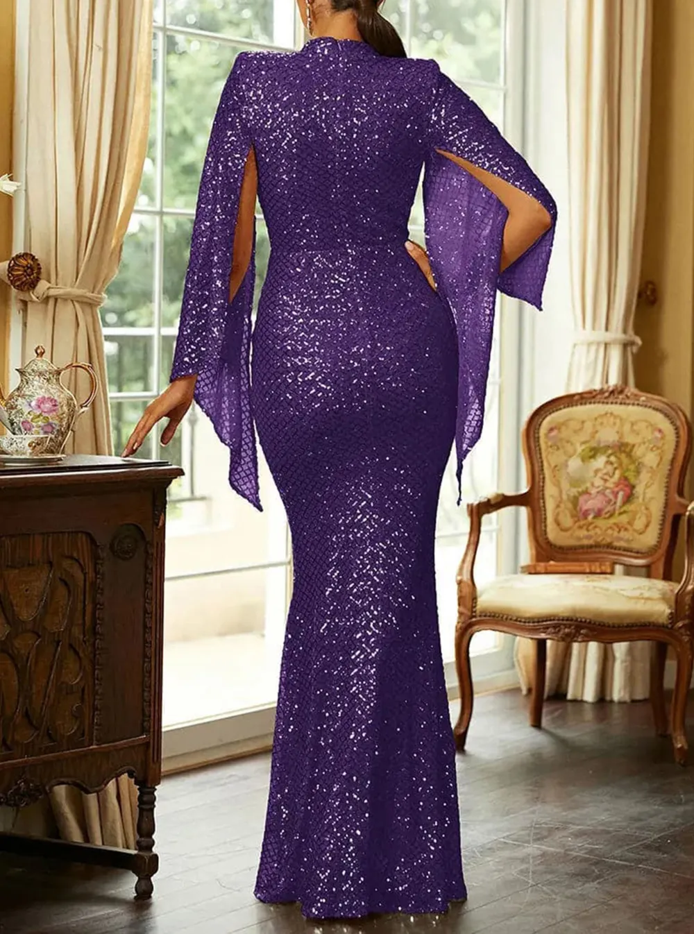 Glitter Bell Sleeve Mermaid Dress