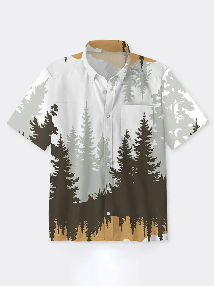 Fir Tree Forest Border Button Up Shirt