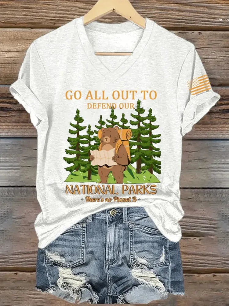 Women'S Protect National Parks Print V-Neck T-Shirt
