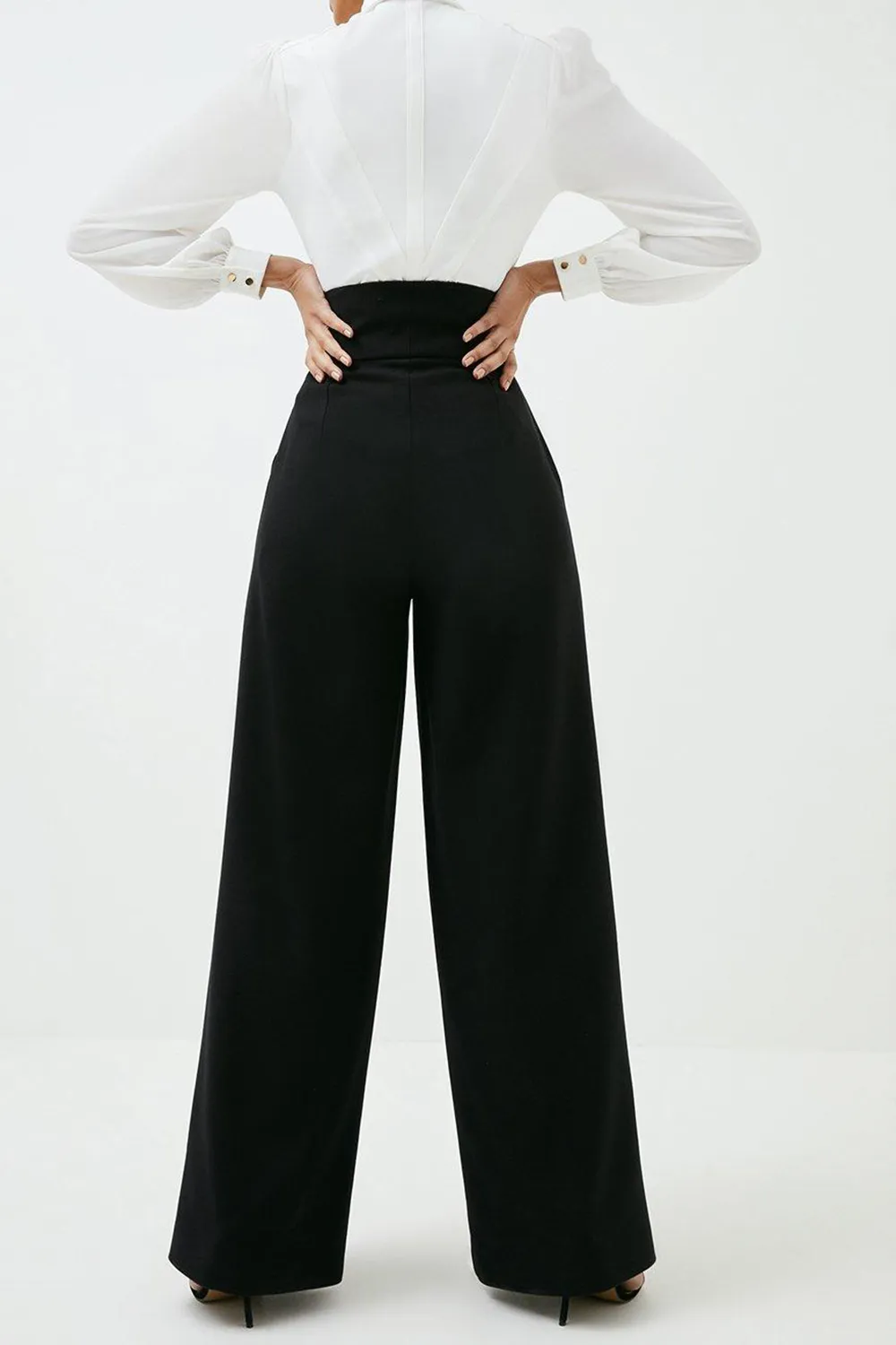 Tall Tailored Compact Stretch High Waist Wide Leg Trousers