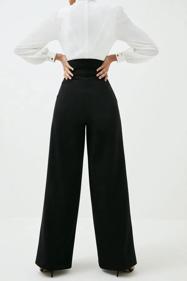 Tall Tailored Compact Stretch High Waist Wide Leg Trousers