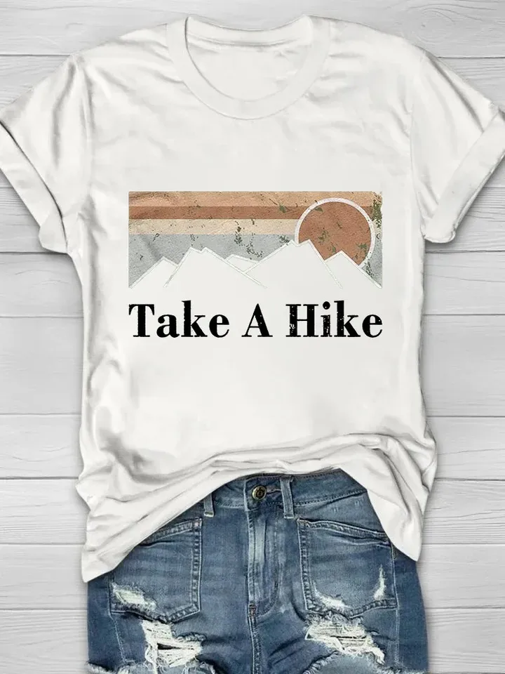 Women's Casual Natural Forest Print Short Sleeve Crew Neck T-Shirt