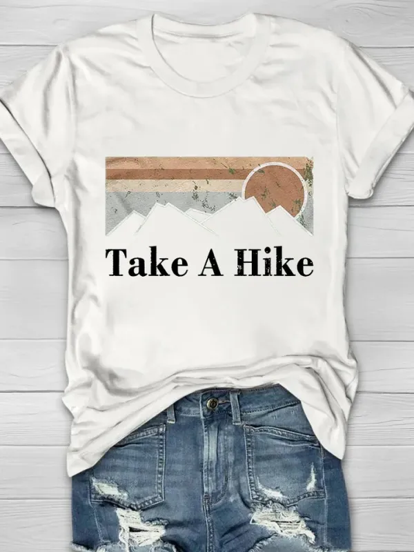 Women's Casual Natural Forest Print Short Sleeve Crew Neck T-Shirt