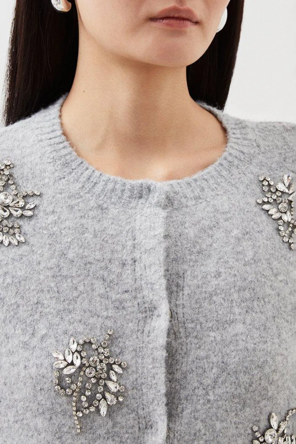 Wool Blend Embellished Cosy Knit Cardigan