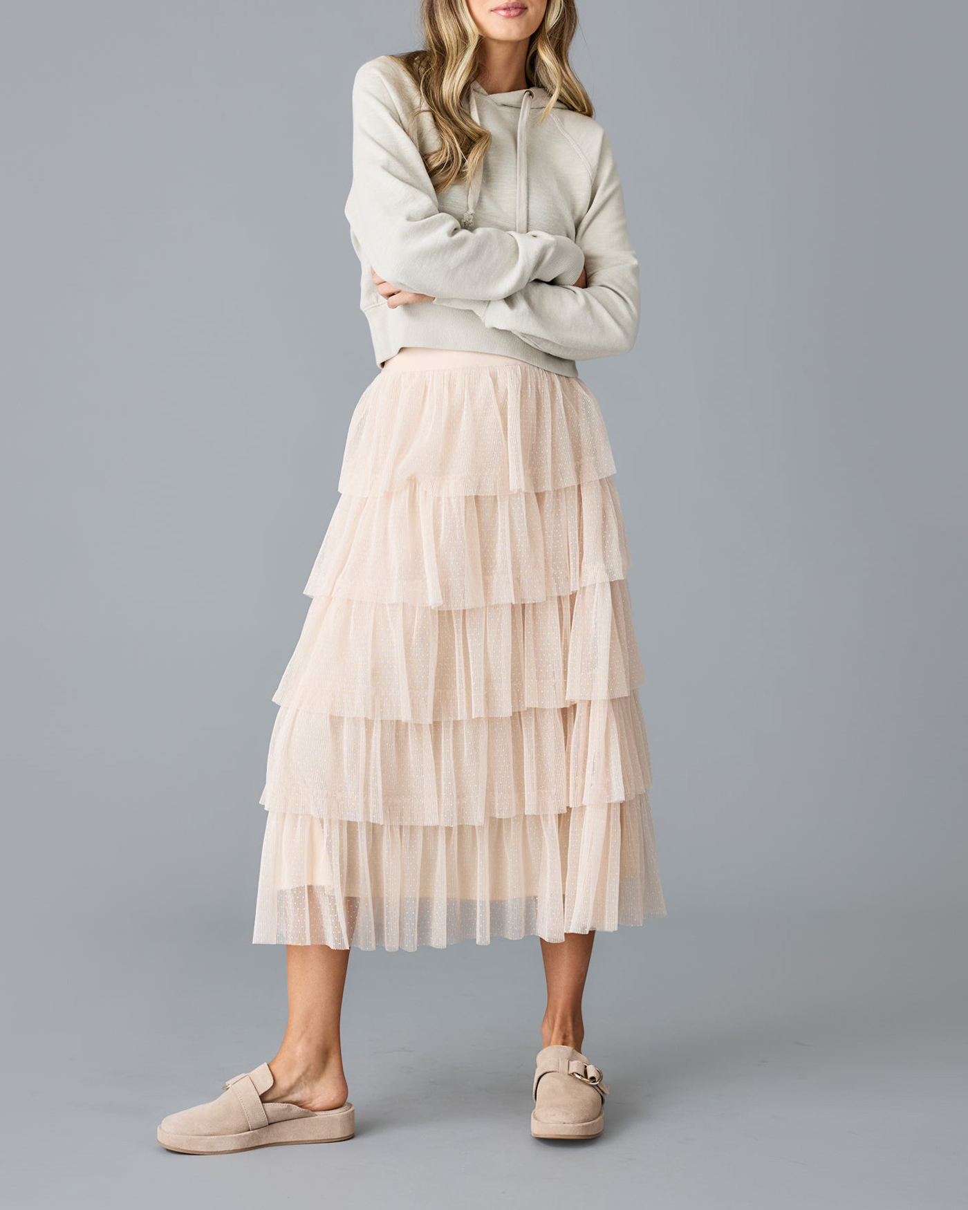 Light Pink Tiered Tulle Maxi Skirt