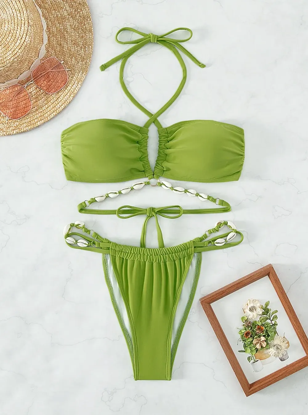Halter Cutout Lace Up Bikini Set