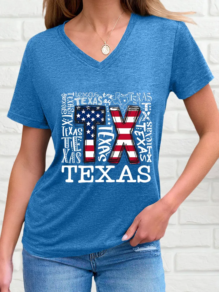 Woman'S Texas V-Neck And Short Sleeves T-Shirt