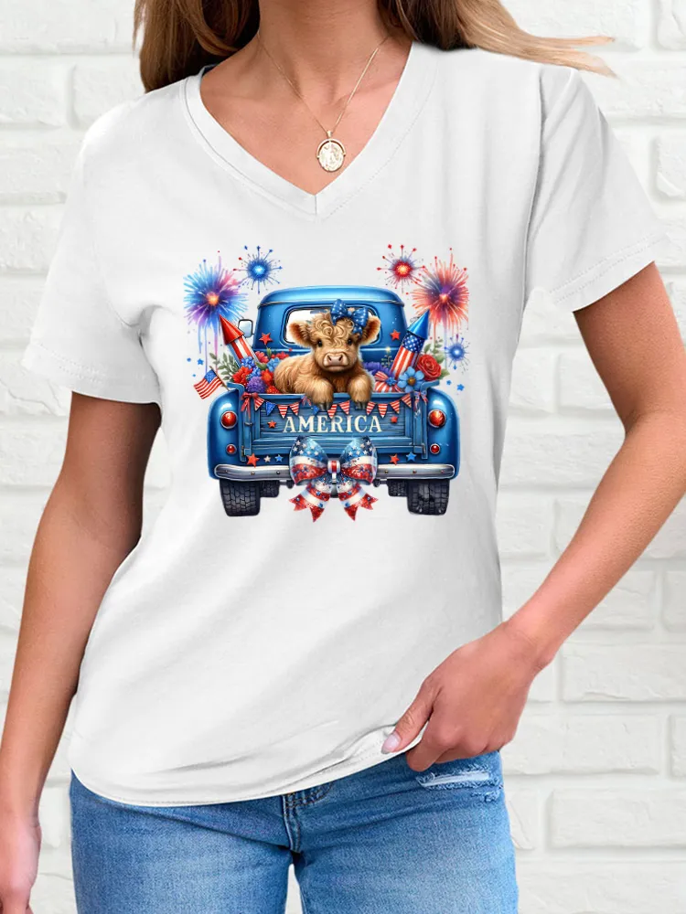 Woman'S Independence Day Print Short-Sleeved T-Shirt