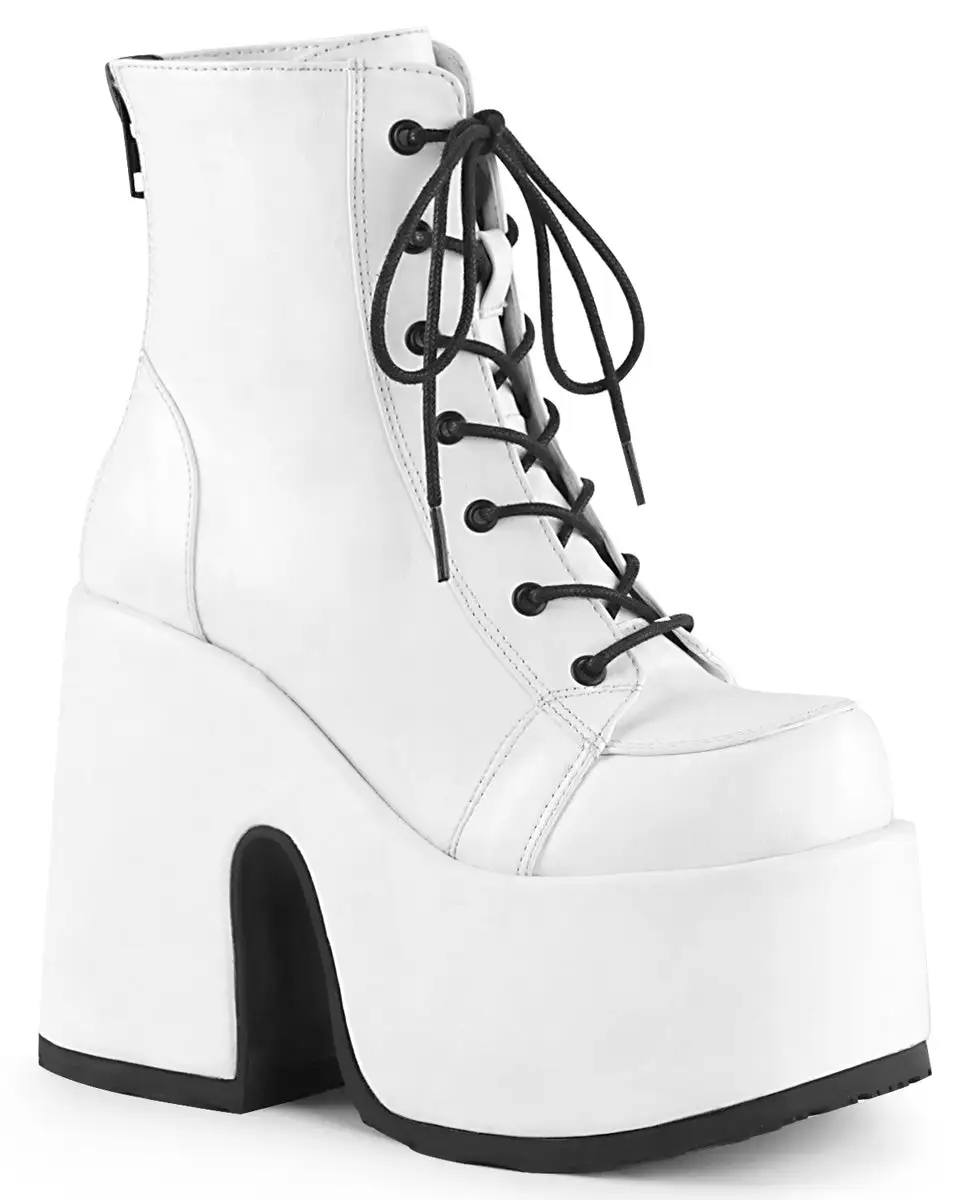 White Lace-Up Women's Platform Ankle Boots