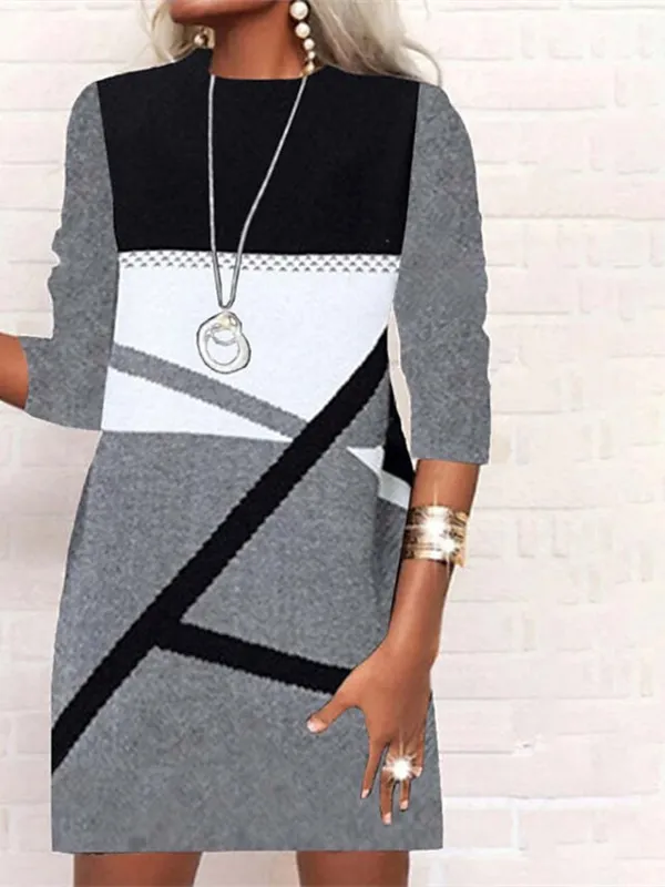 Women‘s Casual Dress Shift Dress Short Mini Dress White Black Gray Wine Long Sleeve Polka Dot Color Block Geometric Print Fall Winter Crew Neck Casual Modern 2023 S M L XL XXL 3XL