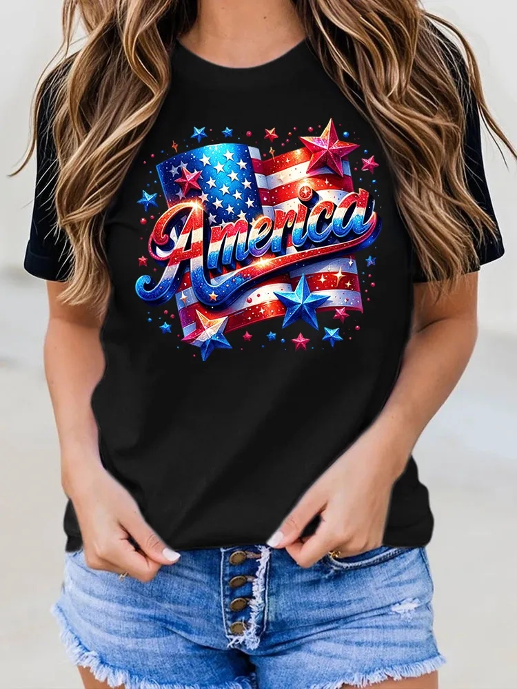 USA Independence Day Print Round-Neck Short-Sleeved T-Shirt