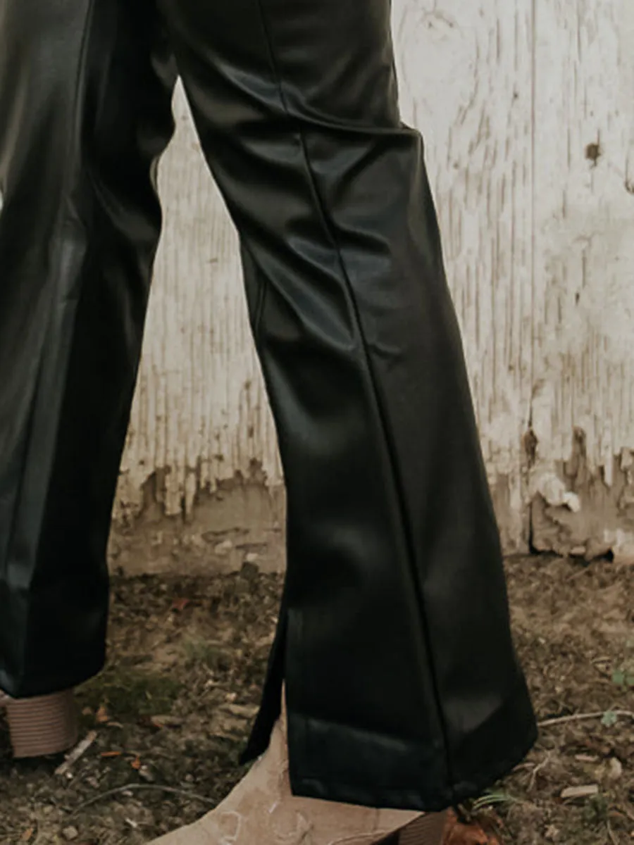 Black Faux Leather Bootcut Pants