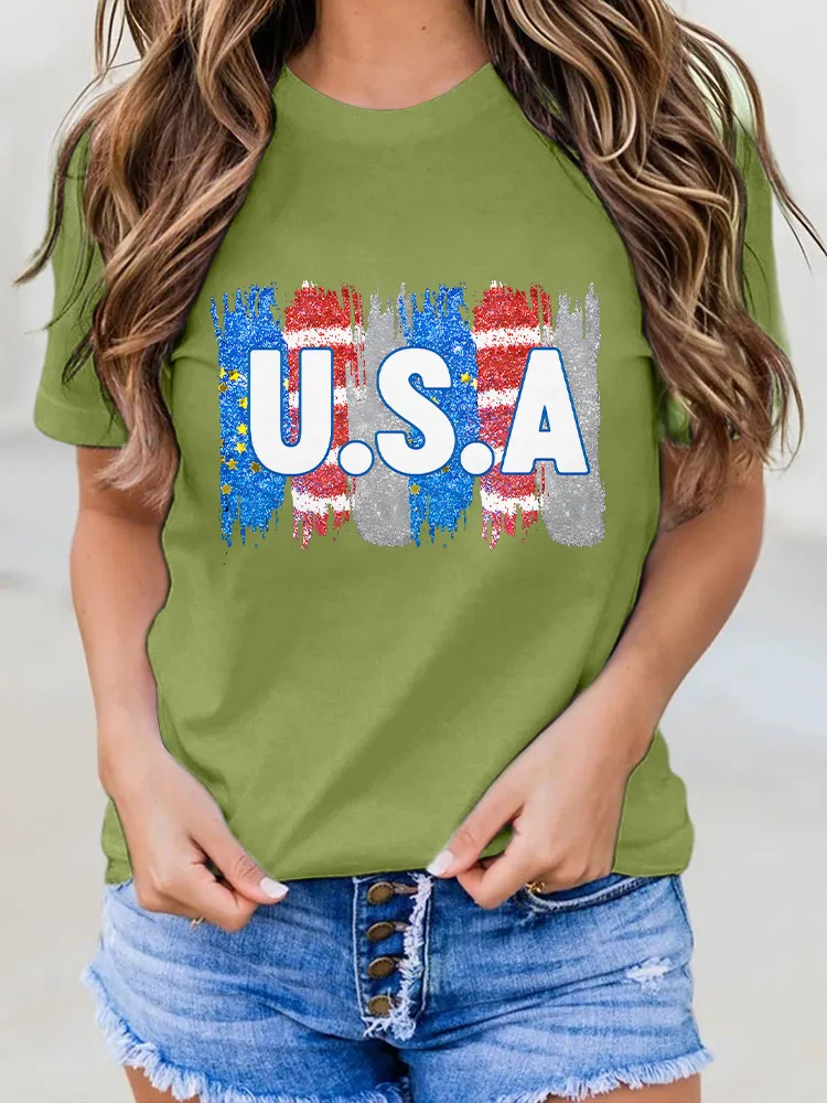 Woman'S USA Round-Neck Short-Sleeved T-Shirt
