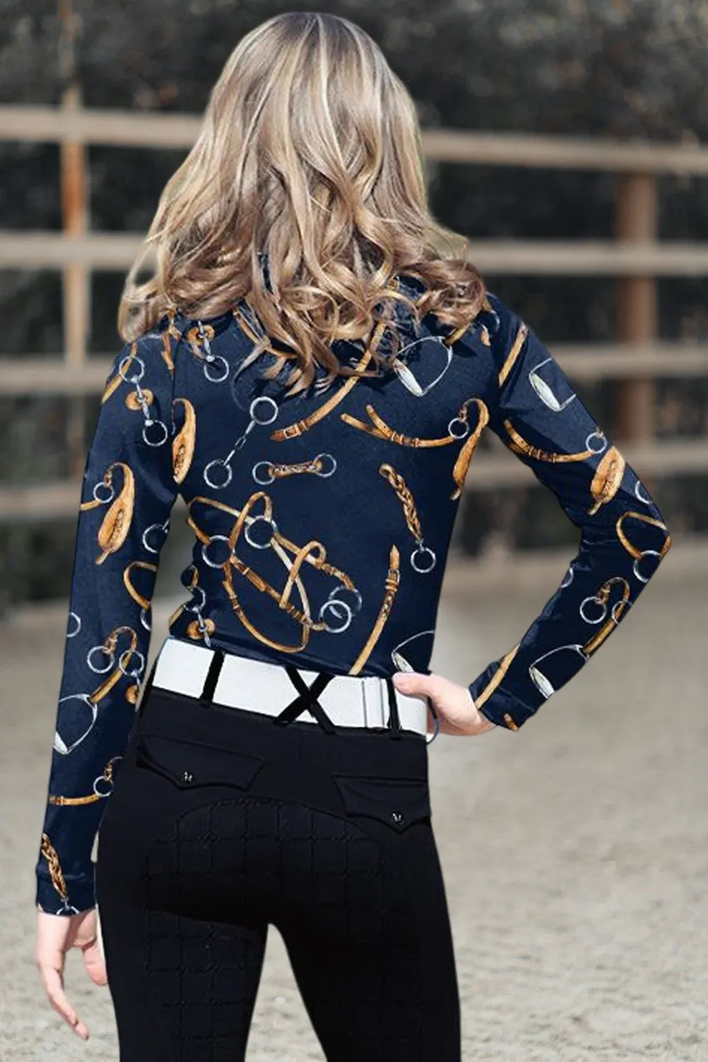 Women's Equestrian Style Harness Print Long Sleeve Casual Shirt