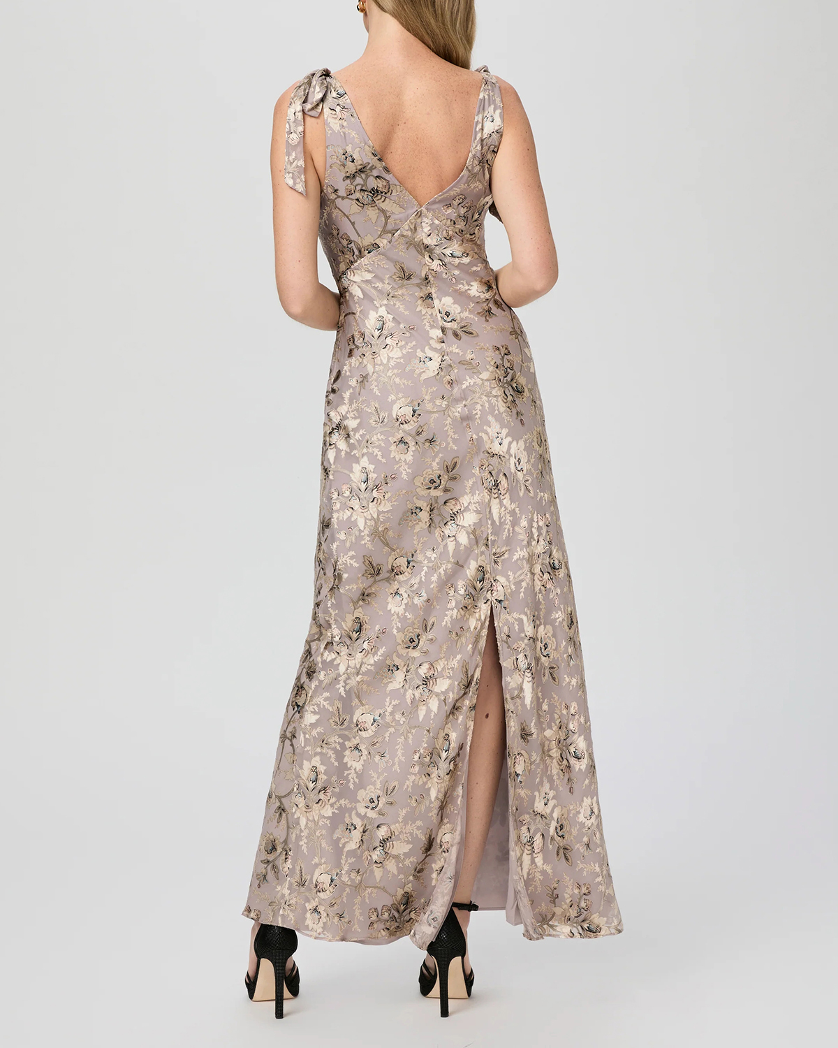 Silver Metallic Print Sleeveless Maxi Dress