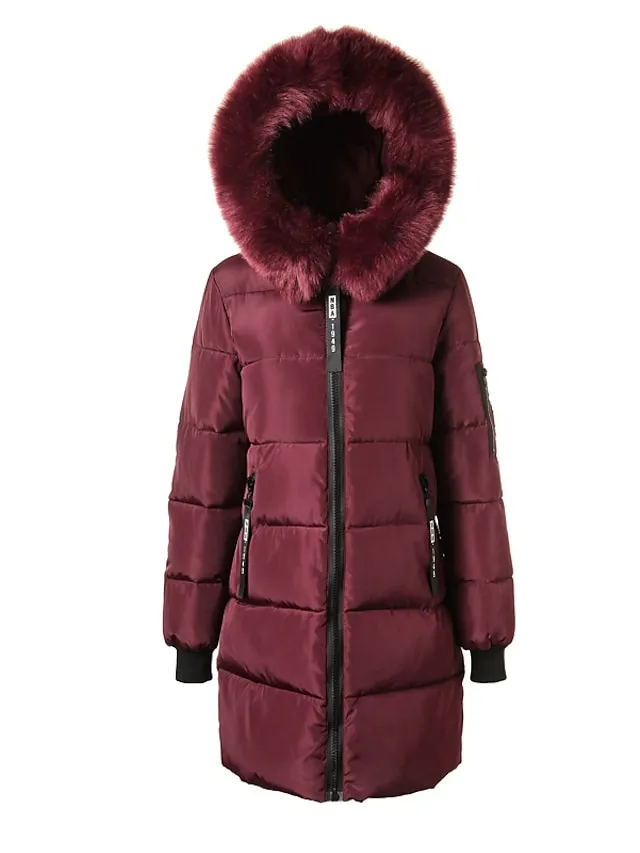 Women's Winter Jacket Puffer Jacket Parka Hoodie Jacket Street Daily Valentine's Day Winter Fall Regular Coat Regular Fit Warm Breathable Streetwear Casual St. Patrick's Day Jacket Long Sleeve Solid