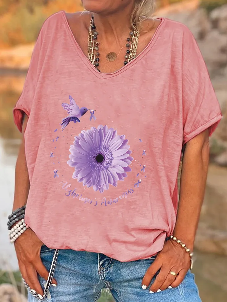Women'S Alzheimer'S Awareness V-Neck Short-Sleeved T-Shirt