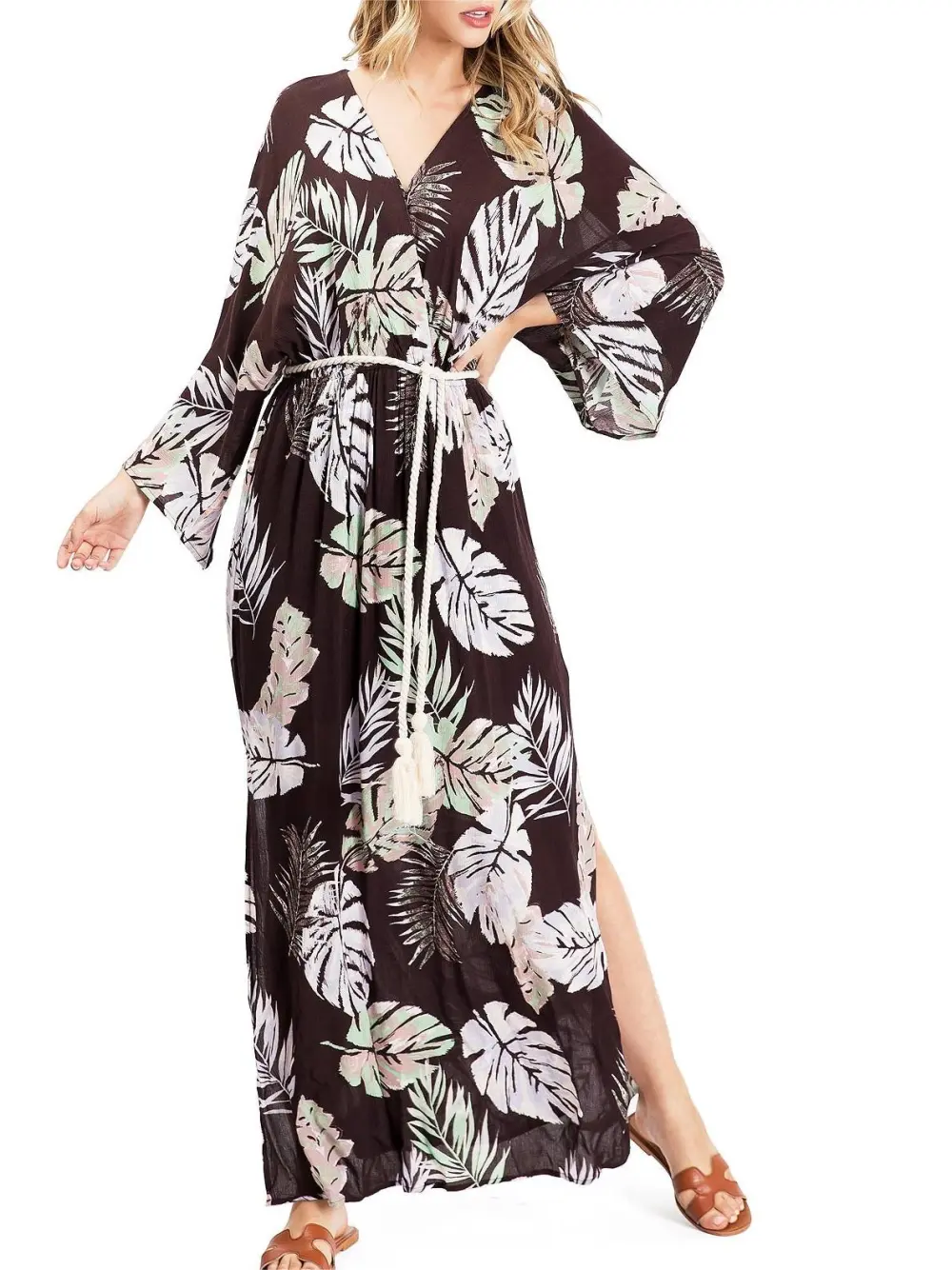 Black and White Palm Print Maxi Dress