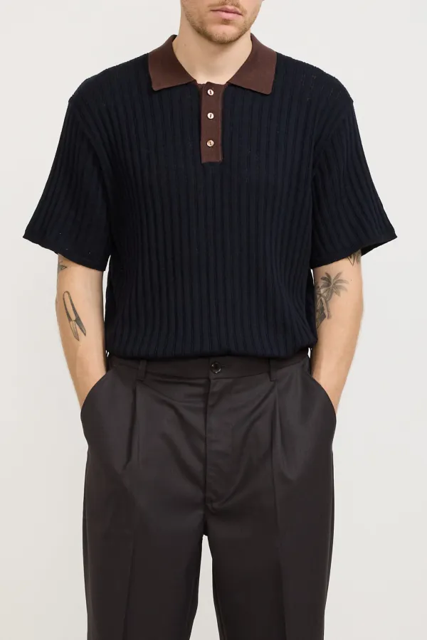 Black Polo Shirt With Brown Collar