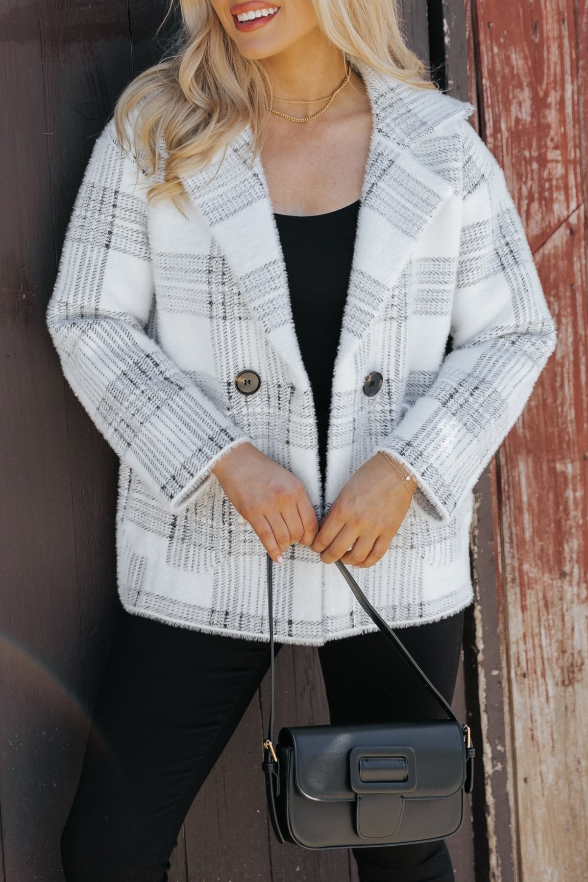 Black and White Plaid Blazer Jacket