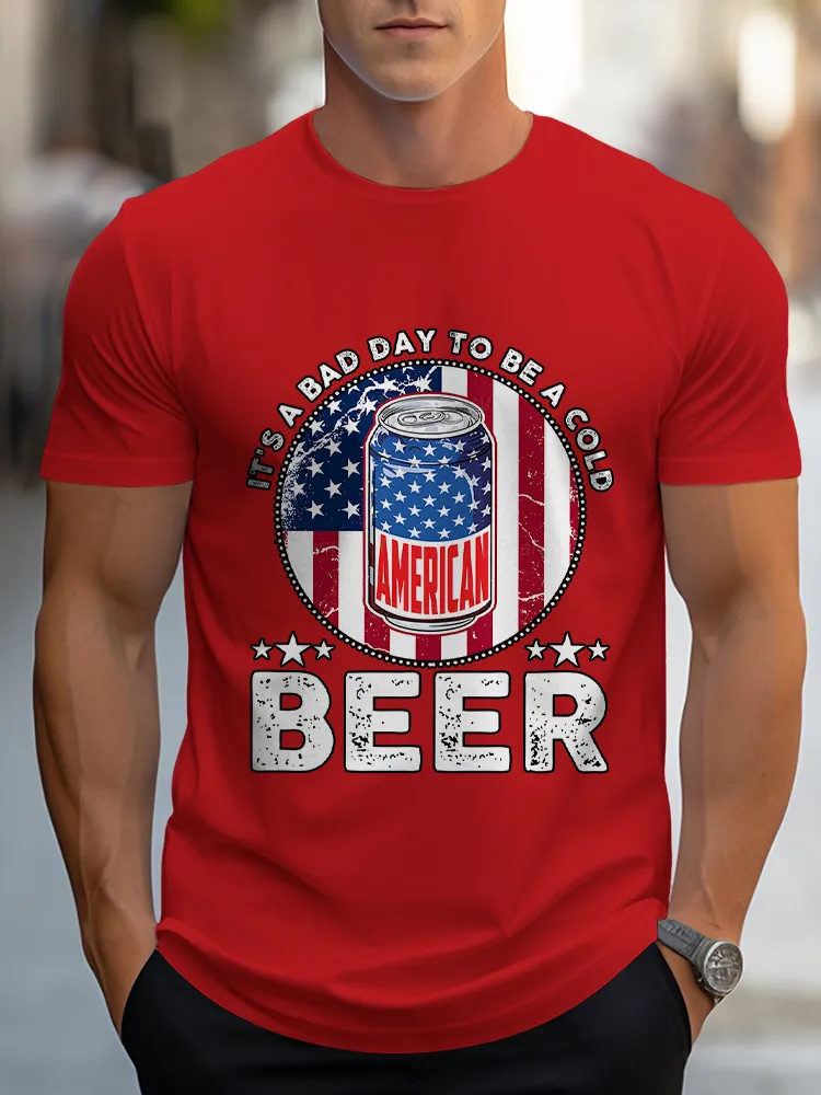 Man'S It'S A Bad To Be A Cold Beer Round-Neck Short-Sleeved T-Shirt