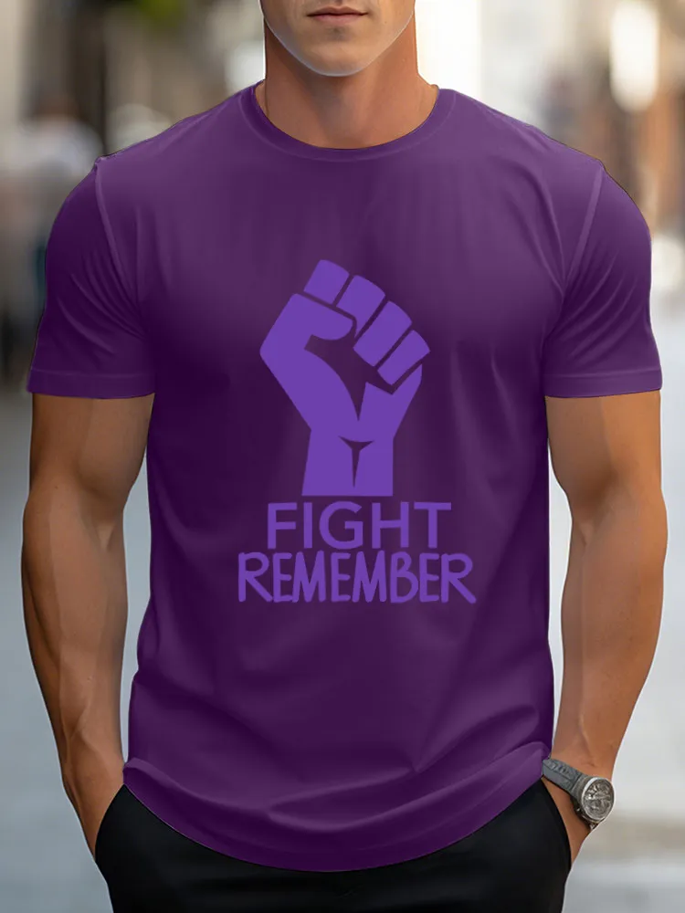 Men'S Round-Neck Short-Sleeved T-Shirt Fight Remember Prints