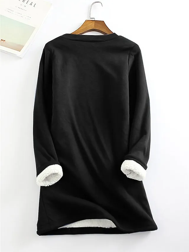 Women's Thermal Shirt Letter Penguin Warm Comfort Soft Home Daily Bed Fleece Warm Breathable Crew Neck Long Sleeve Fall Winter Black Pink