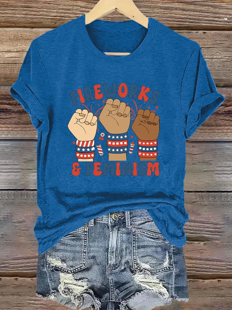 Woman'S Fireworks Feminism Crew Neck Short Sleeve T-Shirt