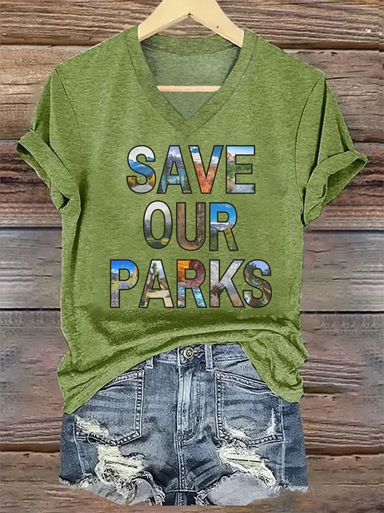 Woman'S Save Our Parks V-Neck Short-Sleeve T-Shirt