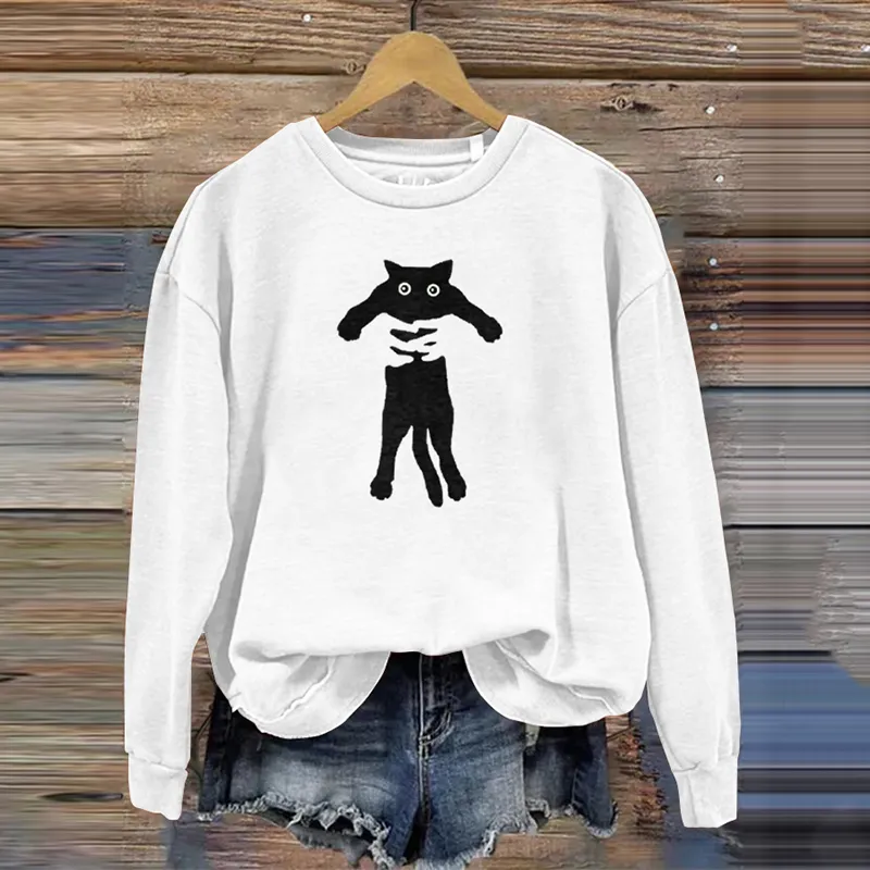 Women's Hugging Black Cat Abstract Art Painting Sweatshirt