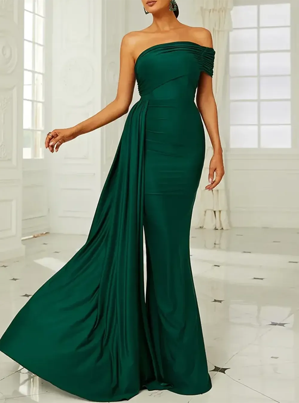 Draping Emerald Green Dress