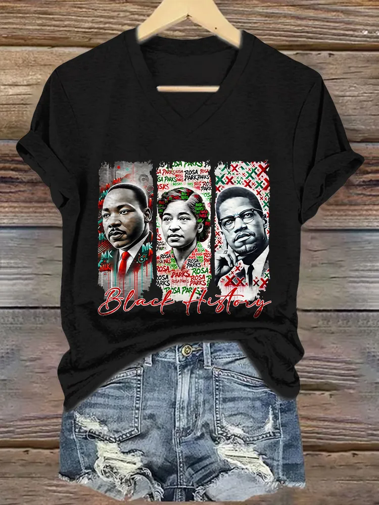 Women'S Black History V-Neck Short-Sleeved T-Shirt