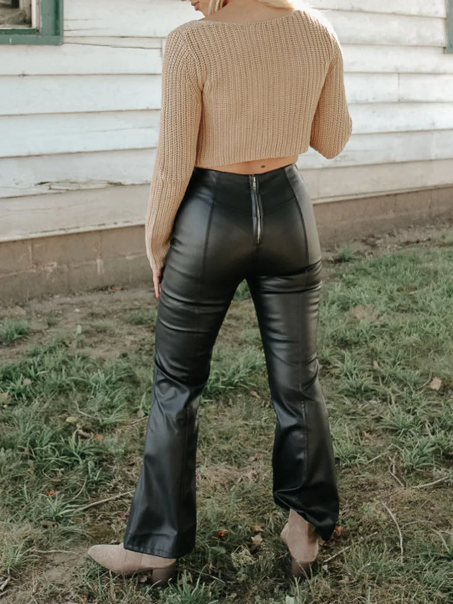 Black Faux Leather Bootcut Pants