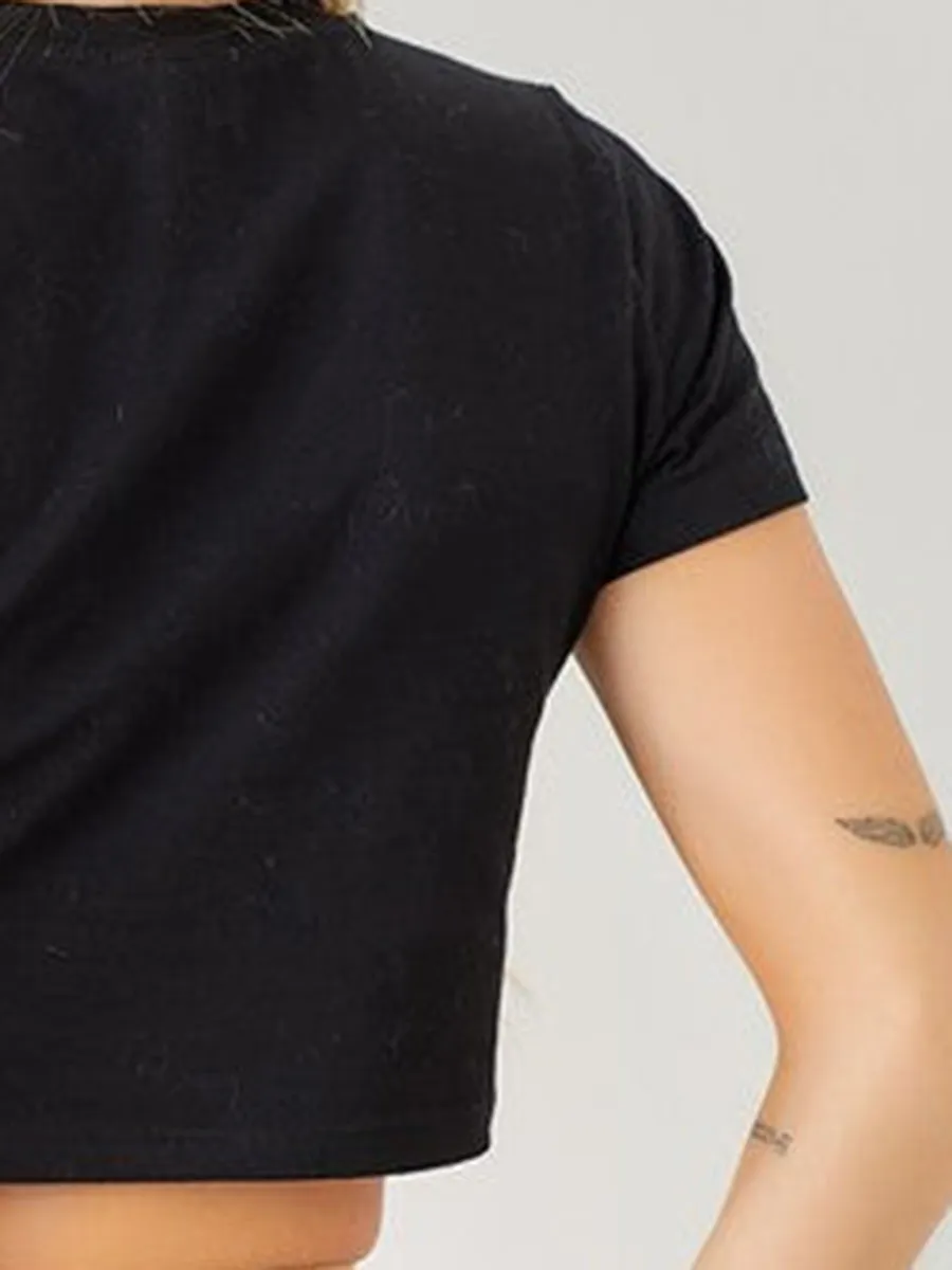 Rhinestone Crop Black Tee