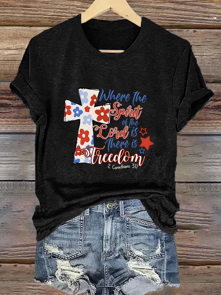 Woman'S Where The Spirit Of The Lord Is There Is Freedom Crew Neck Short Sleeve T-Shirt