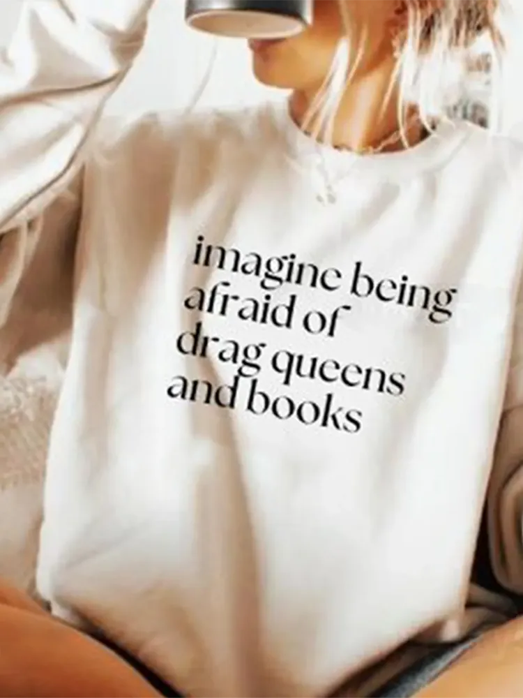 Women'S Imagine Being Afraid Of Drag Queens And Books Short Sleeve Round-Neck T-Shirt