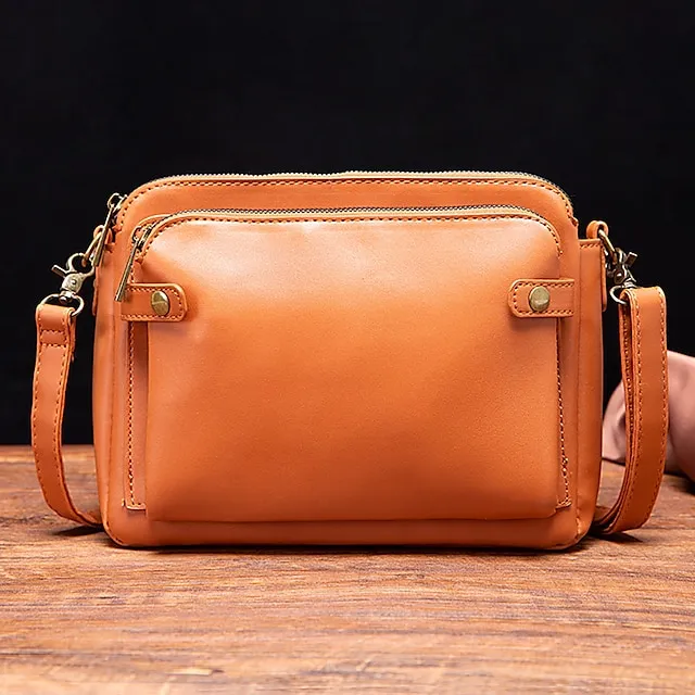 Women's Crossbody Bag Shoulder Bag Satchel PU Leather Shopping Daily Zipper Adjustable Large Capacity Waterproof Solid Color Wine Red Black Brown