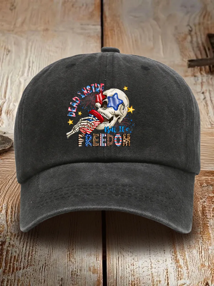 Dead Inside Freedom Print Washed Baseball Cap