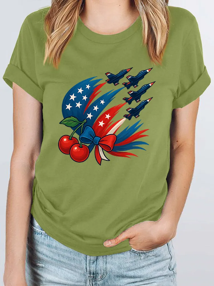 Woman'S Independence Day Round-Neck Short-Sleeved T-Shirt