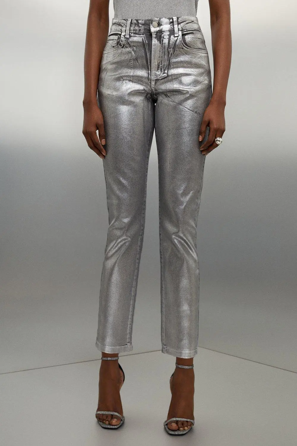 Slim Leg Silver Foiled Trouser