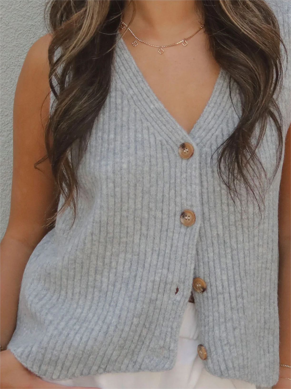Buttoned Sleeveless Knit Vest