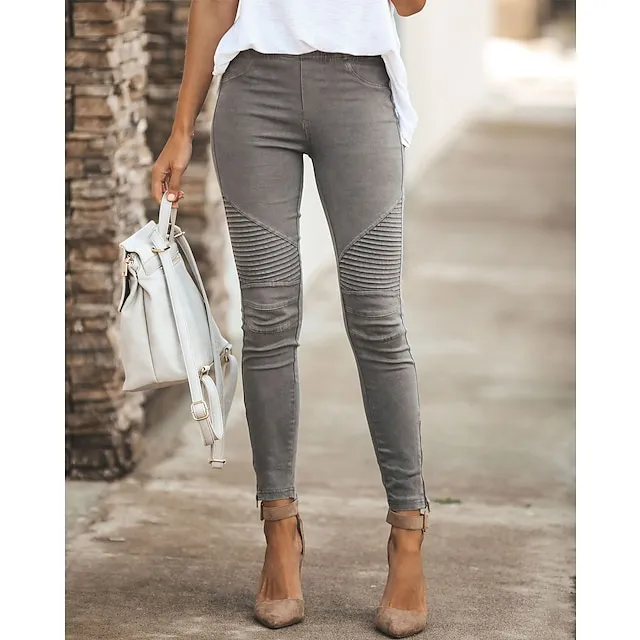 Women's Dress Pants Tights Pants Trousers Ankle-Length Cotton Micro-elastic Mid Waist Fashion Casual Weekend Black Yellow S M Spring &  Fall