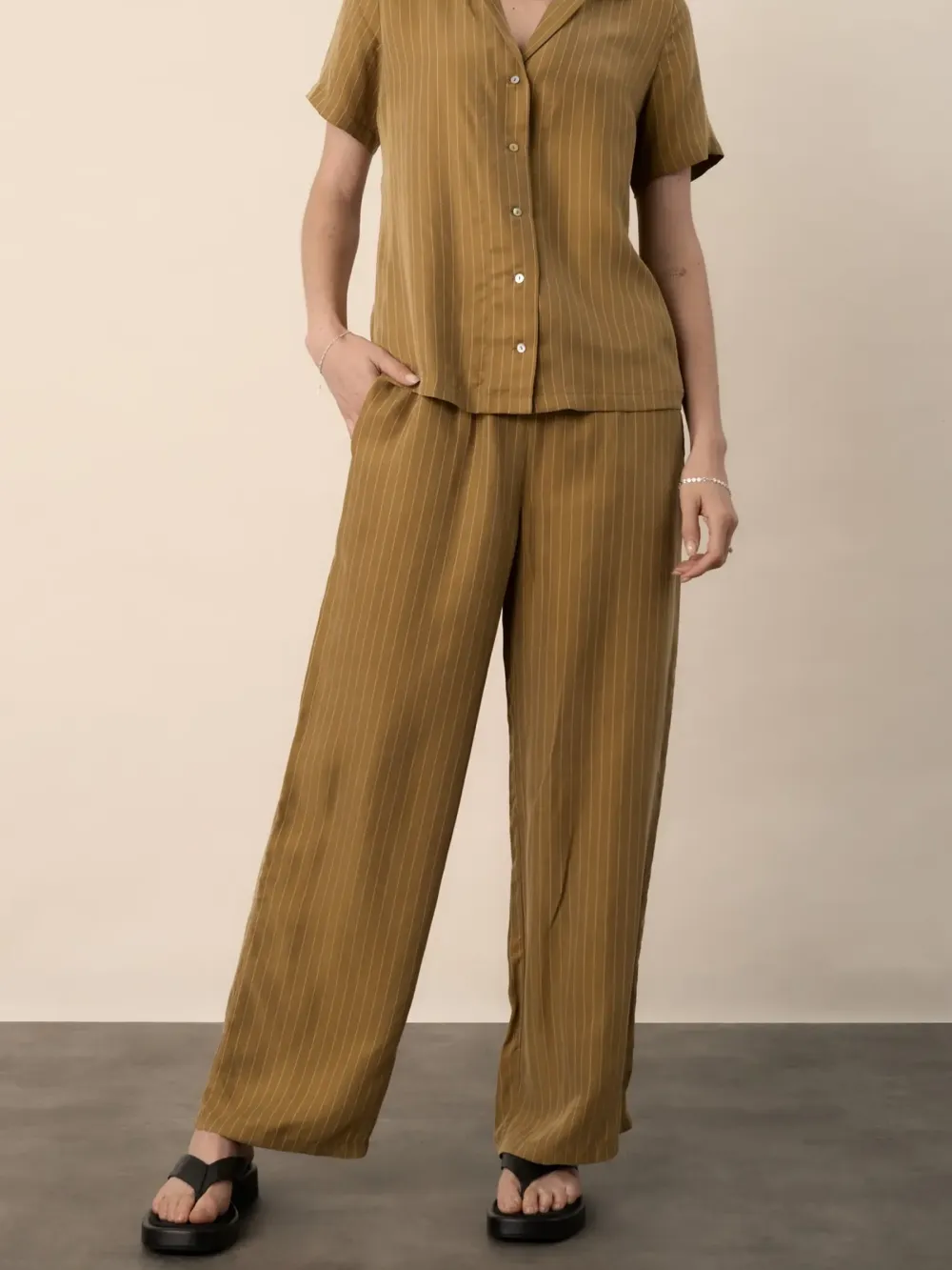 Mustard Pinstripe Wide Leg Pant