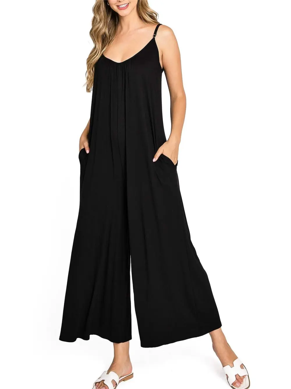 Black Spaghetti - Strap Wide - Leg Jumpsuit