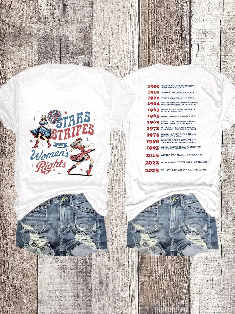 Woman'S Stars Stripes And Women'S Rights Crew Neck Short Sleeve T-Shirt