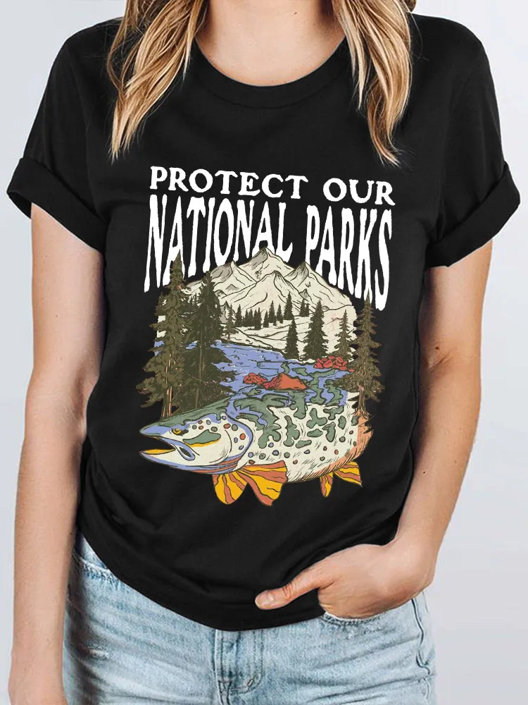 Women'S Protect Our National Parks Round-Neck Short-Sleeved T-Shirt